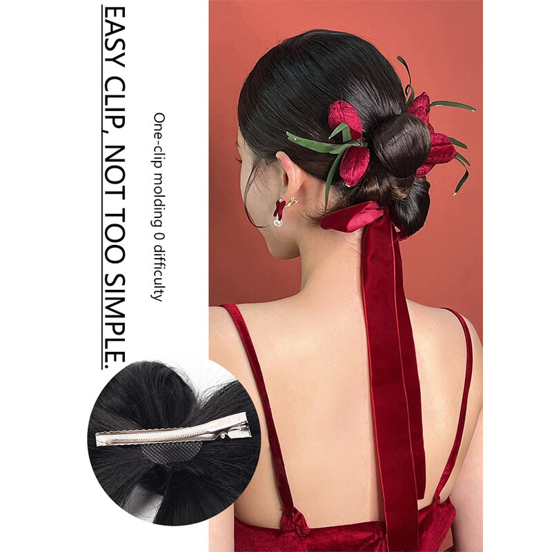 Nuovo cinese testa di polpetta artefatto per capelli testa di bocciolo di fiore Hanfu borsa per parrucca antica parrucca anello per capelli sposa panino per capelli
