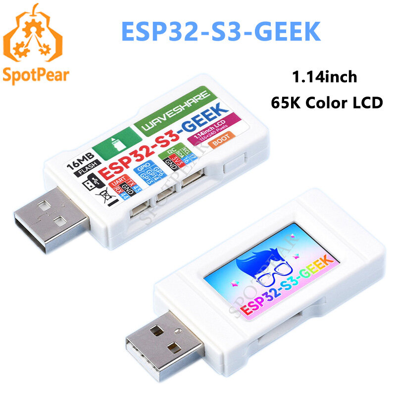 Placa de Desenvolvimento ESP32-S3 GEEK, 1.14 ", 65K LCD a Cores, Suporta WiFi, Bluetooth, L