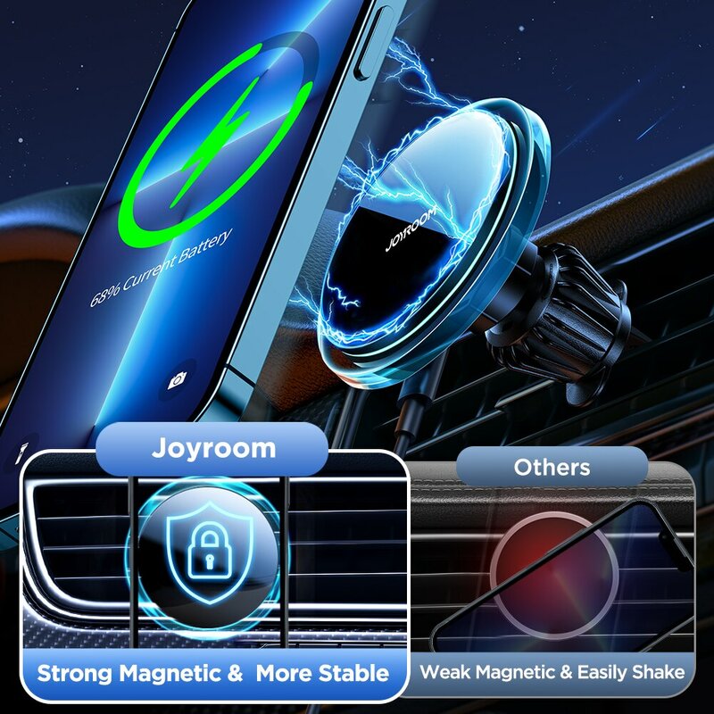 Joyroom 차량용 무선 충전 마그네틱 휴대폰 거치대 무선 충전기, 아이폰 14, 13, 12 프로 맥스, 블루어 라이트 휴대폰 거치대