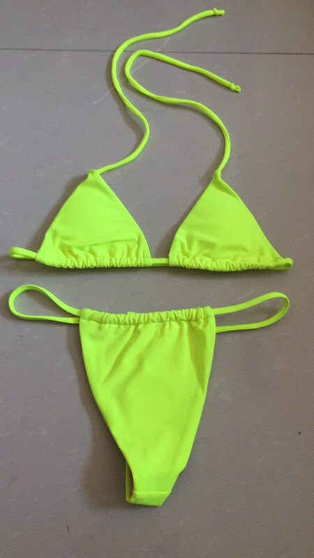 Bikini brasileño con Tanga para mujer, traje de baño Sexy, microbikinis, conjunto de ropa de playa, Bikini amarillo neón 2024