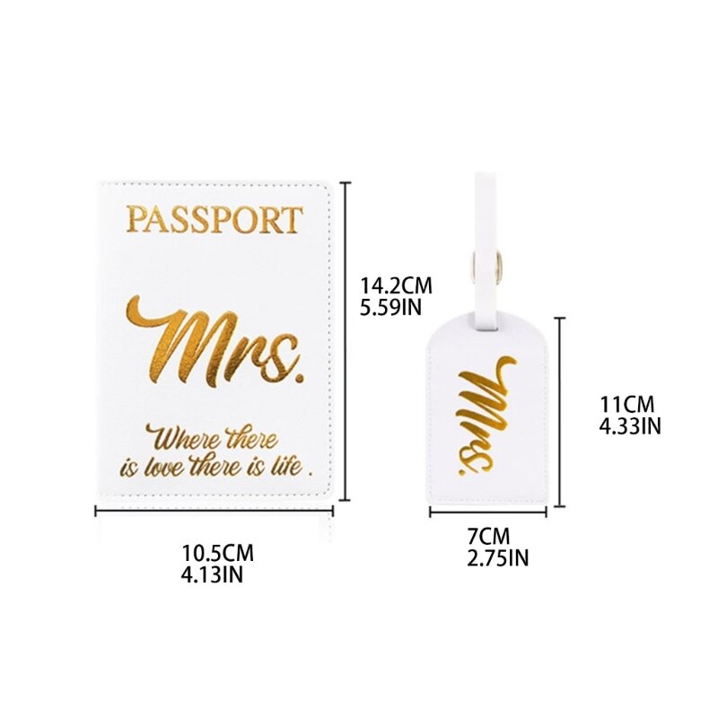 Mr Mrs Tempat Paspor Sampul Bagasi Dompet Tag Kulit PU Tempat Kartu Hadiah Perjalanan Pernikahan Pengantin