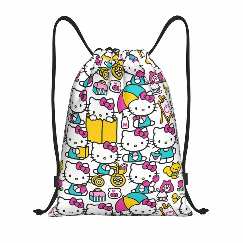 Custom Hello Kitty Cartoon Trekkoord Rugzak Sport Gym Tas Voor Mannen Vrouwen Training Sackpack