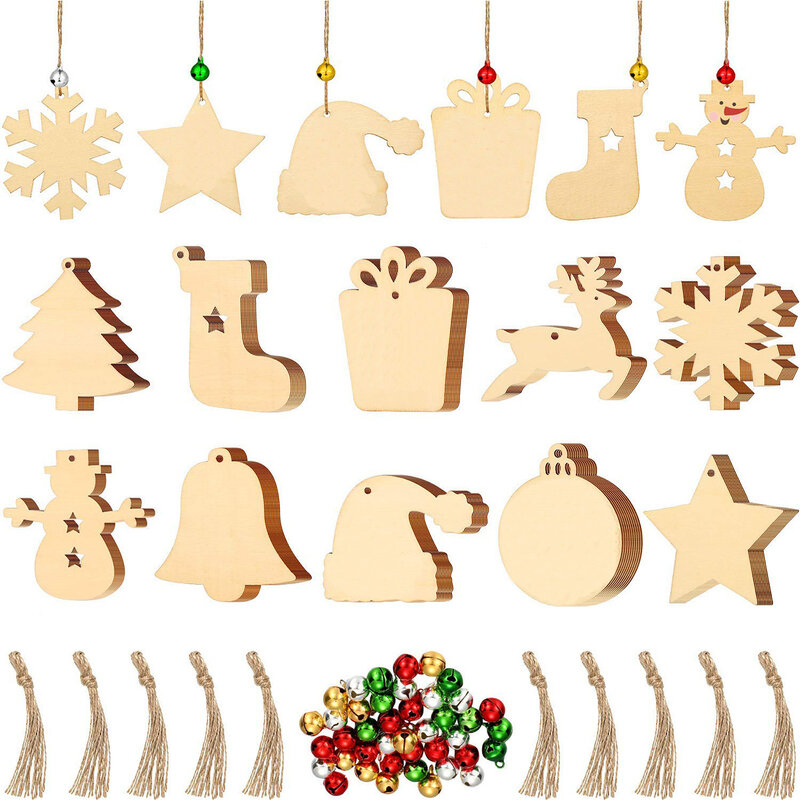 Adornos navideños de madera para manualidades, círculos de madera preperforados sin terminar para centros de mesa, decoraciones colgantes de vacaciones en 100 piezas