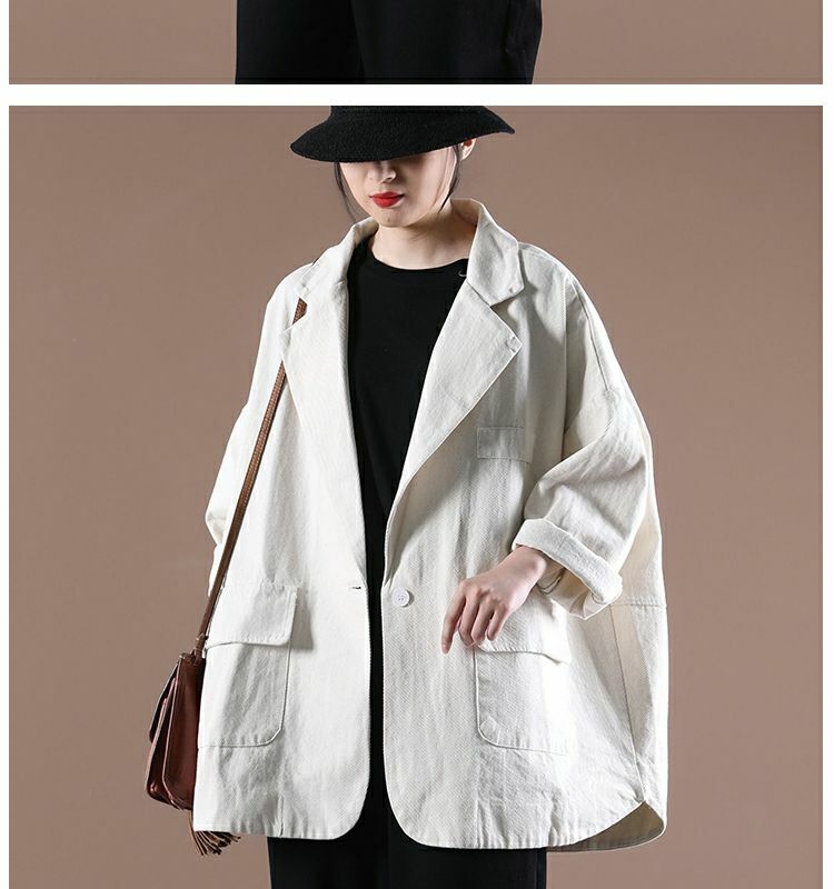 Jaqueta feminina solta, casaco oversize casual, terno com gola V, novo para primavera e outono