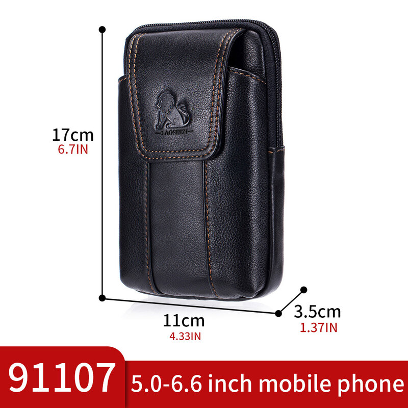 1pc Genuine Leather Mobile Phone Bag Men's Cowhide Waist Bag Wearable Belt Can Be Hooked Business Commuting Durable Wear-resista