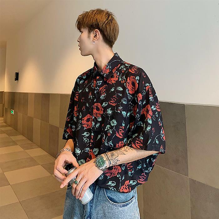 Hawaiian vintage floral shirts for men and women, trendy and handsome loose ins vintage short-sleeved shirts men clothing y2k