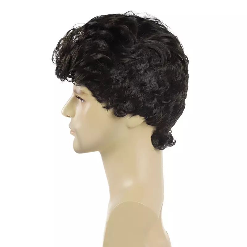 Synthetic Black Men Wigs Trendy Short Haircuts Curly Wigs Natural Hairstyles Cool Cut Carnival Party Wigs Halloween Costume Drag