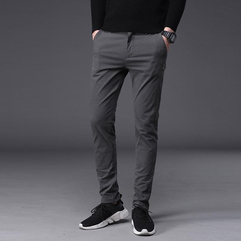 Брюки-Карандаш мужские прямые, модные Стрейчевые деловые повседневные зауженные, Классические формальные штаны