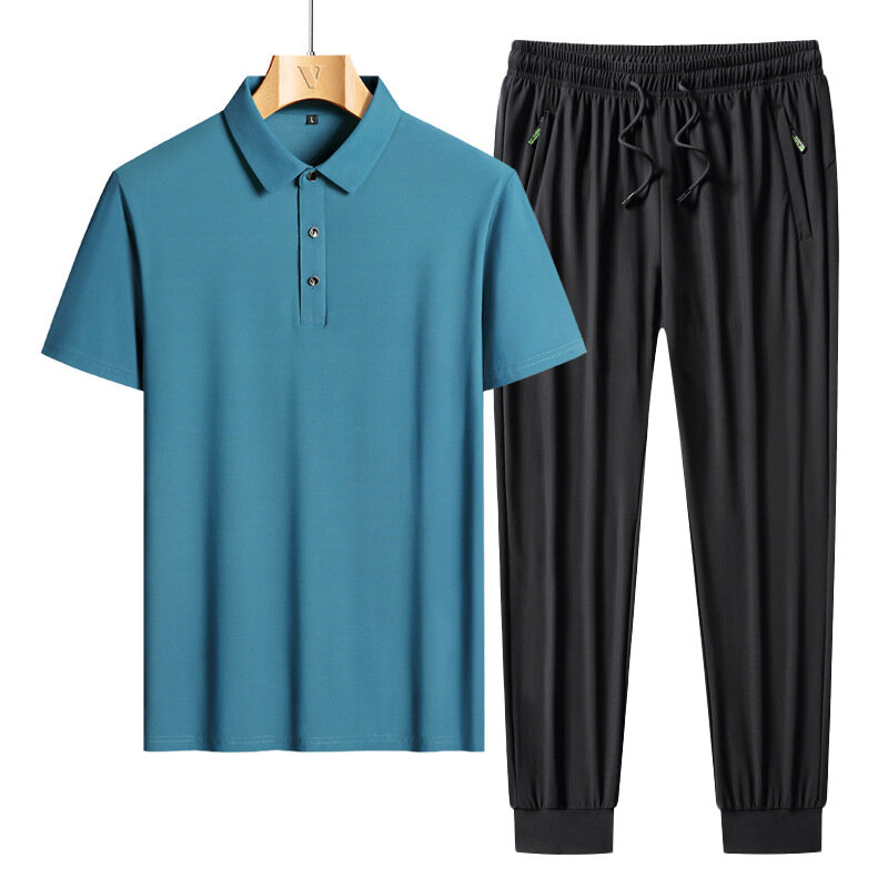 Kaos Polo Ice Silk pakaian pria, kaus olahraga kasual longgar ukuran besar bisnis bernapas