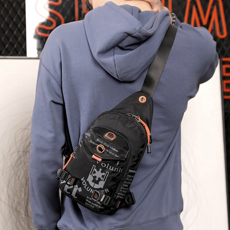 Bolsa de peito de nylon com cruz masculina, mochila pequena, mochila casual, mochila de viagem, bolsa lateral de um ombro