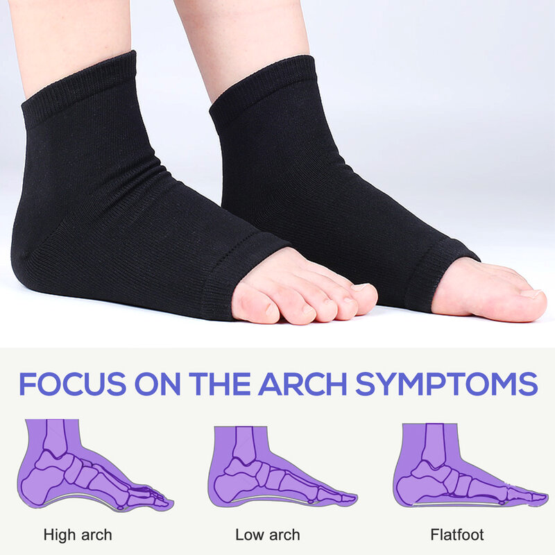 Arch tampa de apoio para os pés planos, macio elástico gel pad plantar fascite meia calcanhar esporas alívio da dor 1 par
