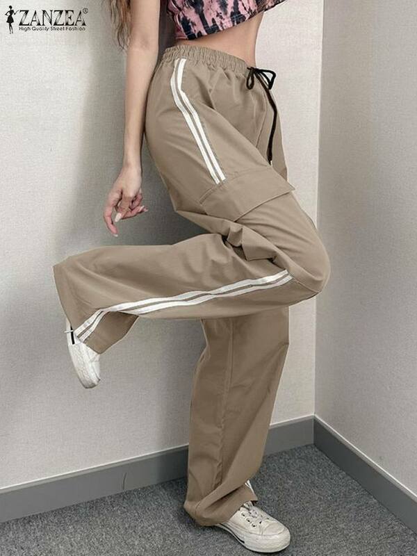 Zanzea Frauen Streetwear Pantalon koreanische Mode Overalls elastische Tasche Hosen weibliche Vintage Sommer hohe Taille Freizeit hose