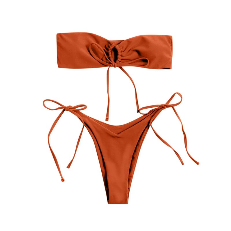 Dames Sexy Split-Stijl Effen Kleur Bikini Sssbadpak Strik Badpak 2 Delige Set Купальники 2024 Женские Ropa De Mujer.