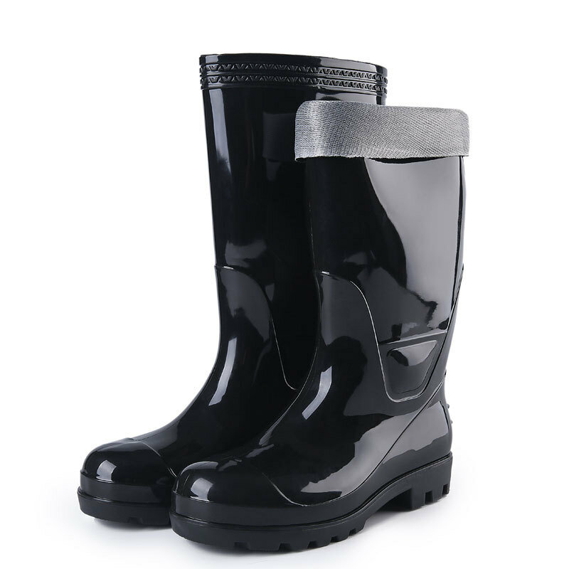 Zapatos de lluvia antiimpacto con punta de acero para hombre, botas protectoras de alta calidad, con placa de acero, color negro
