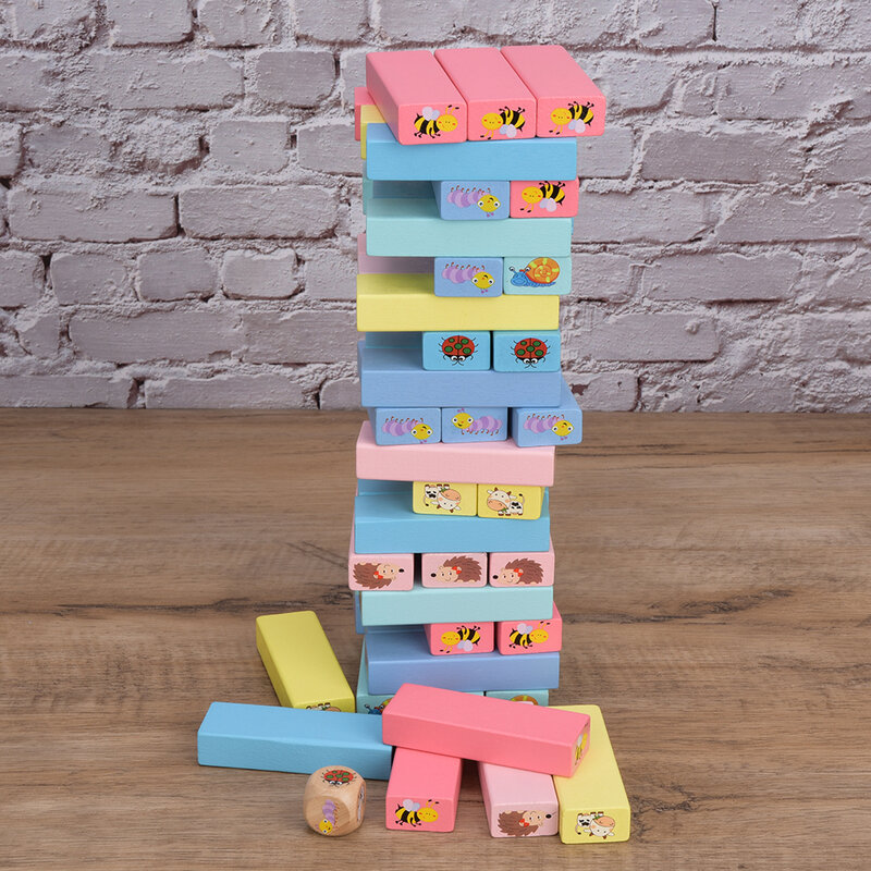51 szt. Drewniane bloki do układania w stosy kolorowe klocki wczesna edukacja zabawka dla dzieci
