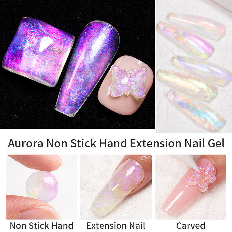 BOZLIN 15ML Aurora antiaderente estensione delle mani Gel per unghie 3D UV Aurora Glitter Nude Pink White Extension Gel Nail Art Shaping