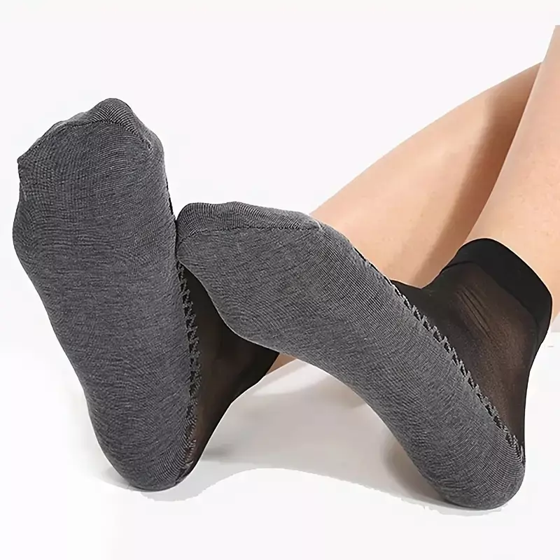 ถุงเท้ายาวถึงข้อเท้าผ้าไหมกำมะหยี่ขนาด1/10คู่ถุงเท้าลูกไม้ยืดหยุ่นสูงโปร่งใสสำหรับผู้หญิงถุงเท้าประกบกันด้านล่างกันลื่น