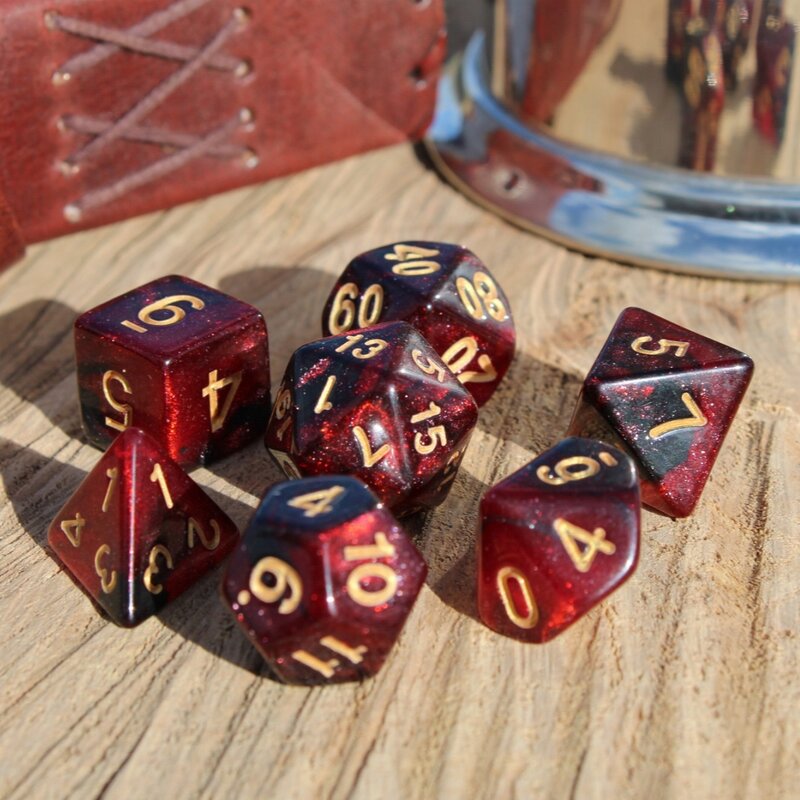 7Pcs/Set Deep Red Starry Sky Galaxy Dice for DND Dungeons and Dragons Table Games D&D RPG Tabletop Roleplaying