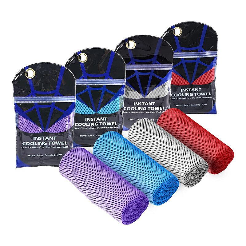 Asciugamano sportivo rinfrescante, colore casuale 4-pz, freddo istantaneo, microfibra ultraleggera traspirante freddo per viaggi palestra Fitness Yoga
