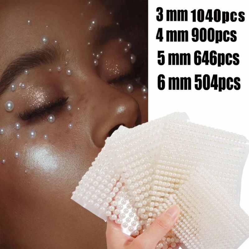 Mix 3mm/4mm/5mm/6mm Hair Pearls Stick Pearls Self Adhesive Bling Acrylic Stickers Beautiful beige Face Pearls Stickers