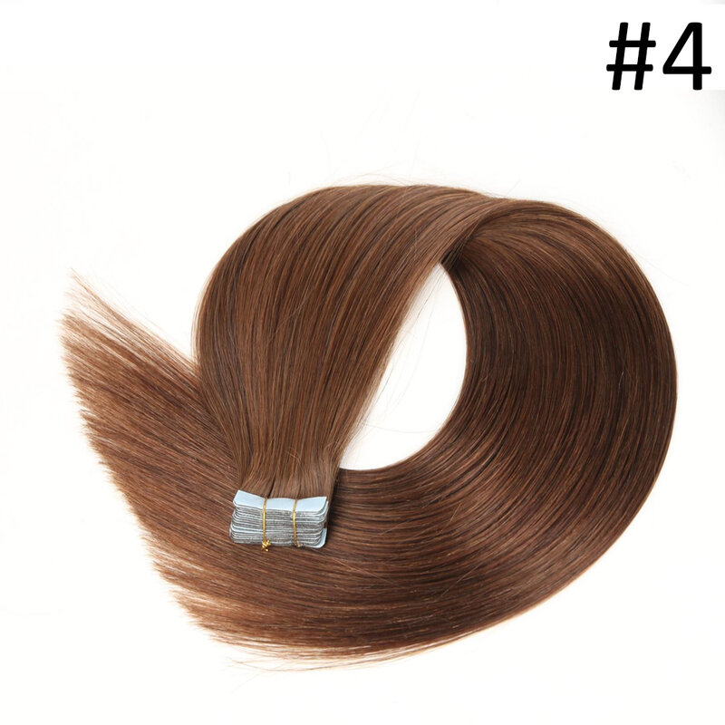 Extension de Cheveux Humains Remy Soyeux, Lisses, Invisibles, 24 Pouces, Sans Couture, Trame de Peau, Brun, 50g