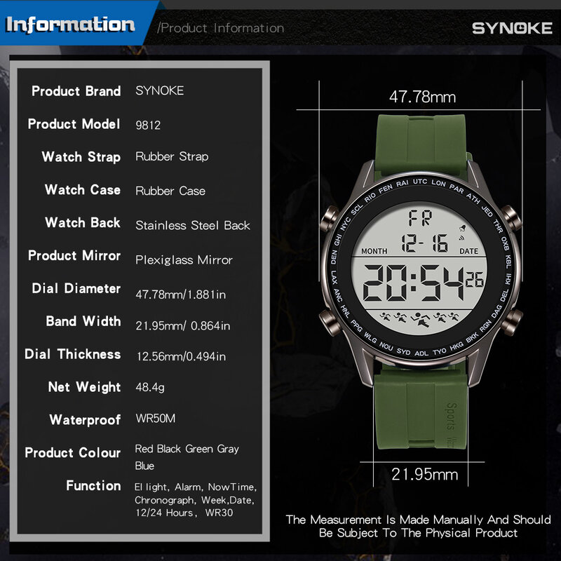 SYNOKE-relojes deportivos para hombre, reloj electrónico resistente al agua, diseño ultrafino, de pulsera con números grandes, Masculino