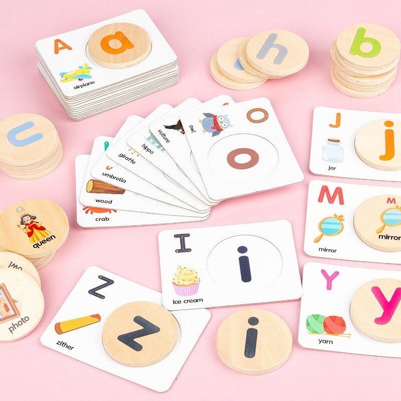 Rompecabezas de letras educativas de madera para niños, juego a juego, aprendizaje de palabras, juguetes educativos