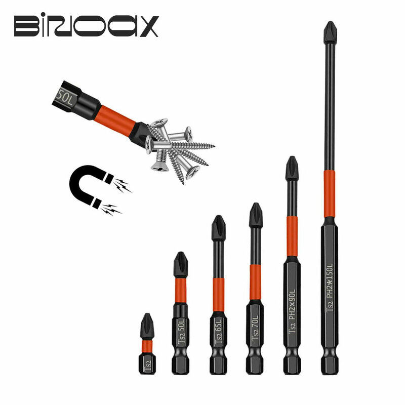 Binoax-Juego de brocas magnéticas PH2 de 5/6 piezas, destornillador de dureza, cabeza de lote de impacto Phillips, herramientas manuales