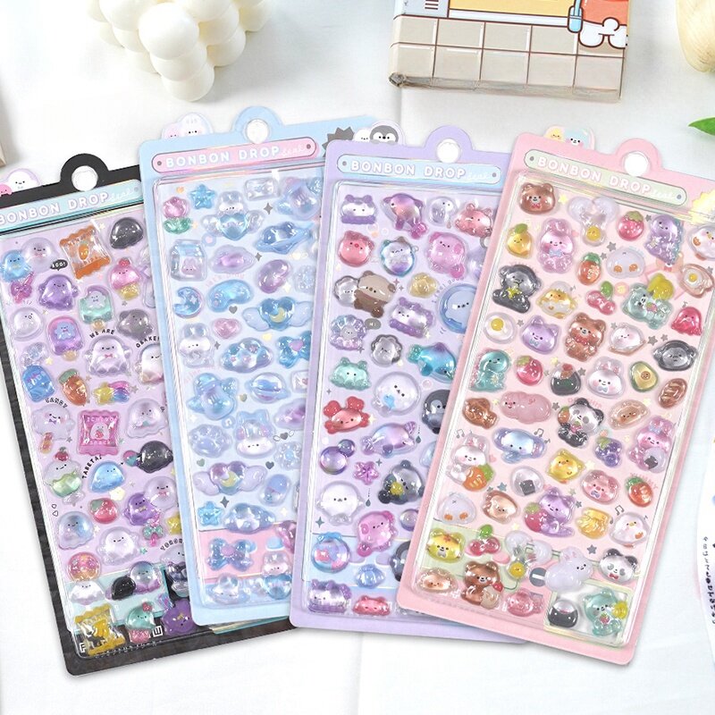 1 pc Creative Candy Ghost Rabbit Drop 3D Relief Stickers Scrapbooking Diy Diary Stationery Sticker Decor Cute Aesthetic Stickers