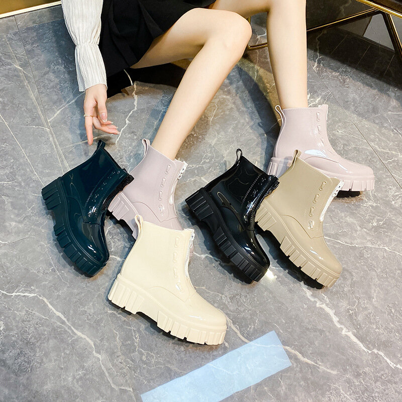 Impermeável PVC Rain Boots para Mulheres, Sapatos De Borracha De Tornozelo, Plataforma De Conforto, Galochas De Jardim, Feminino