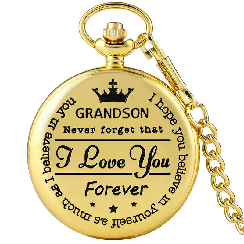 To My Grandson I Love You Forever Personalized Analog Quartz Pocket Watch for Boy Kids Fob Clock Pendant Chain Roman Number Gift
