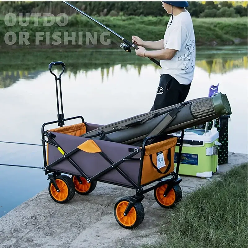 European-style Outdoor Camping Folding Cart with Stall Four-wheeled Grocery Shopping Cart Shopping Trailer Camping Camper