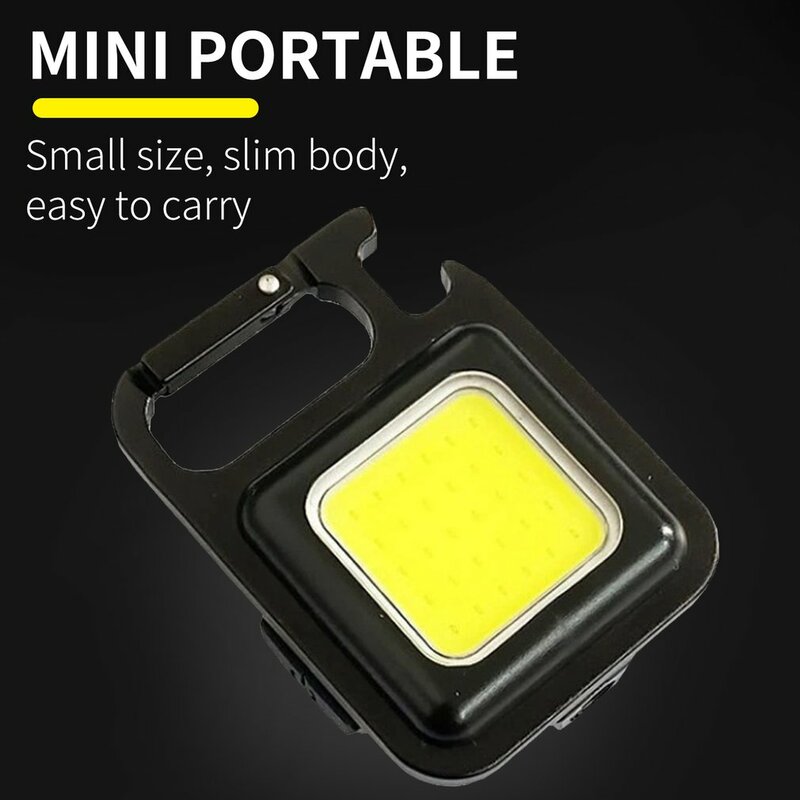 Multifuncional poderoso mini lanterna led portátil bolso chaveiro lâmpada usb recarregável ao ar livre de acampamento cob luz saca-rolhas