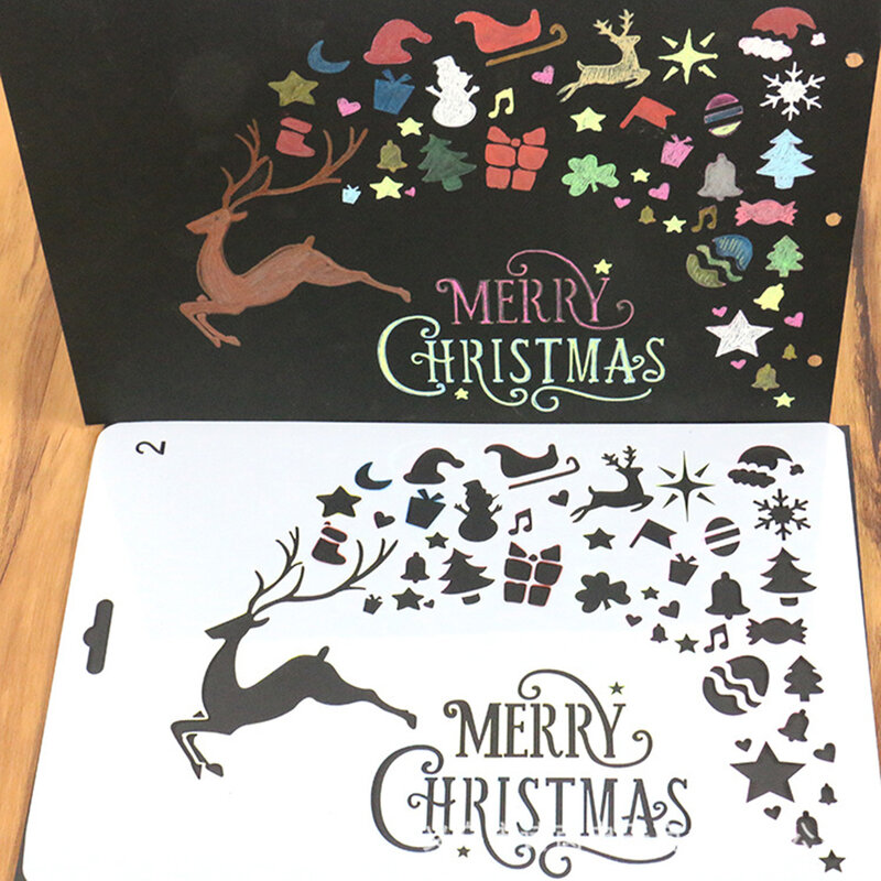 DIY 크리스마스 페인팅 템플릿 저널 스텐실 세트, 크리스마스 파티 스크랩북 DIY 카드, 어린이 학교 용품, 1 개
