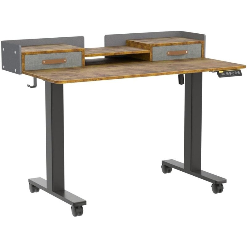 Estando a mesa ereta elétrica com gavetas, altura ajustável, sente a mesa do suporte com prateleira do armazenamento