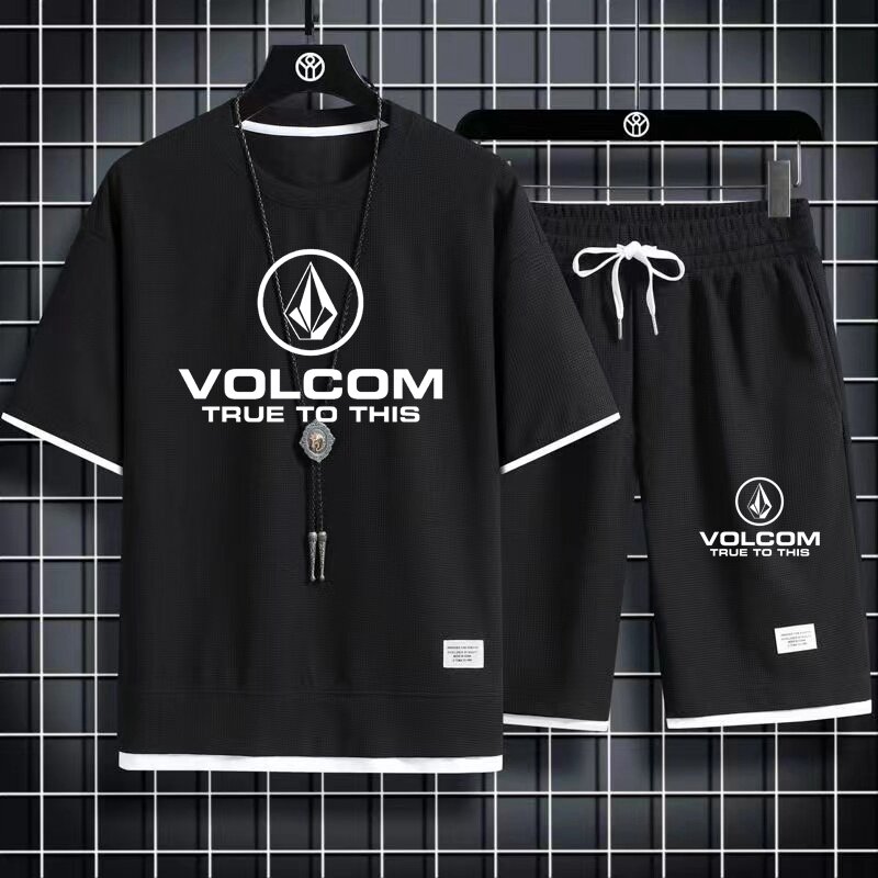 2024 Volcom Nieuwe Man Trainingspakken 2 Delige Korte Mouw Pakken Afdrukken T-Shirt + Joggingbroek Sets Sutdent Casual Zomer Sportkleding