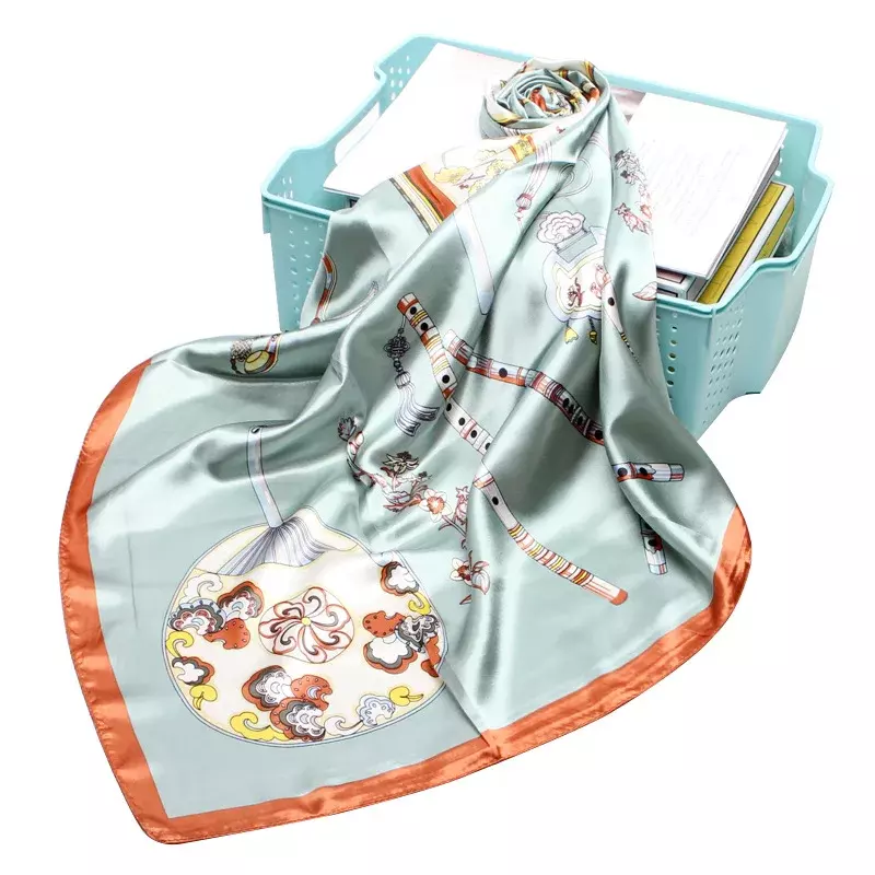 Pañuelo cuadrado de seda satinada para mujer, pañuelo de lujo con estampado a la moda, chal de 90x90cm