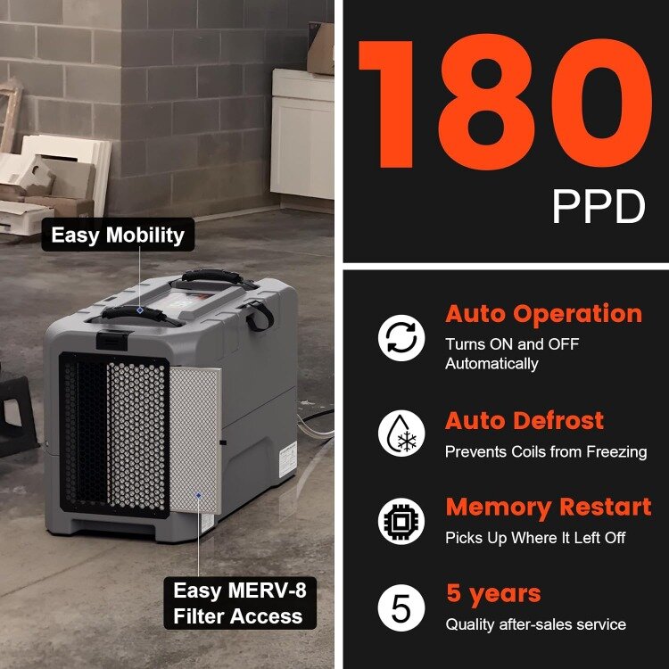 Abestorm Commercial Dehumidifiers with Pump, LGR 180 PPD Dehumidifier for Crawl Space, Basement, Large Space, Dehumidifier