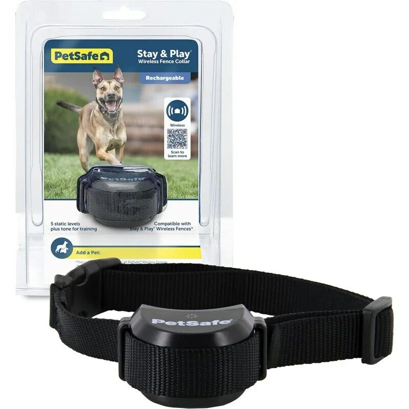 PetSafe Stay & Play kerah penerima pagar hewan peliharaan nirkabel hanya untuk anjing dan kucing, tahan air dan dapat diisi ulang, nada dan statis