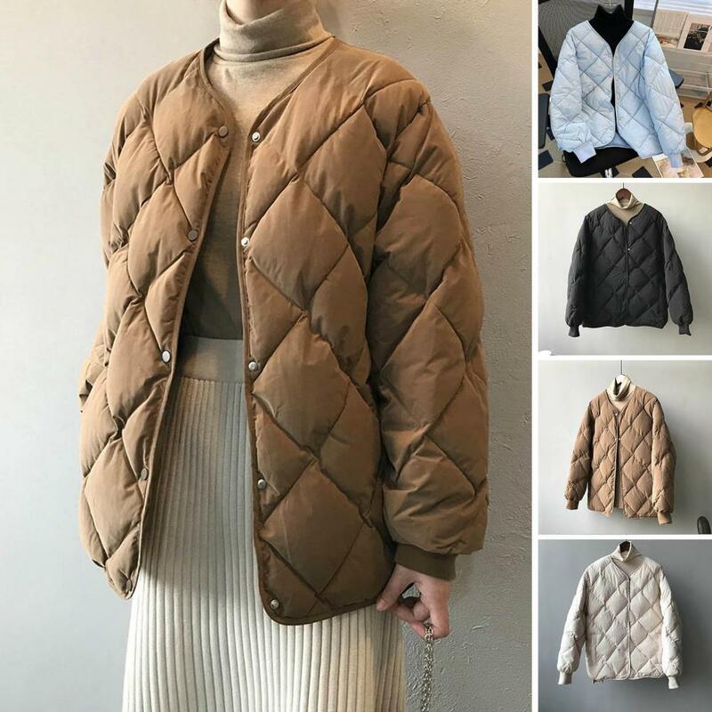 Herbst Winter Frauen gepolsterten Mantel einfarbig V-Ausschnitt weibliche Jacke klassische Langarm Knopf verschluss Taschen Strickjacke Outwear