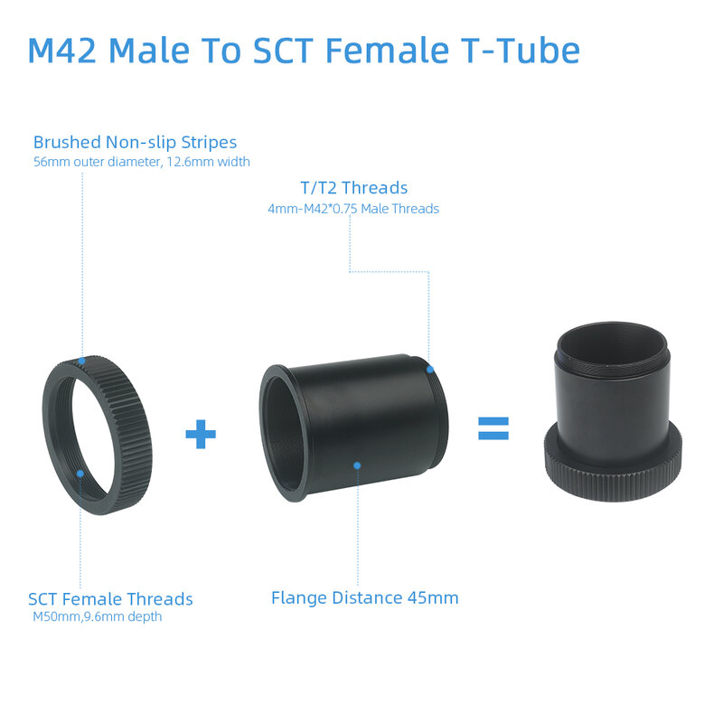 Tubo adaptador em T EYSDON SCT para Schmidt, M 42 macho para roscas M51 fêmea, Telescópio Cassegrains, #90795