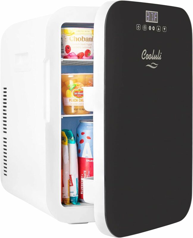 Стеклянный передний и цифровой контроль температуры-12 в маленький холодильник для еды, напитков, ухода за кожей, красоты и грудного молока (черный)