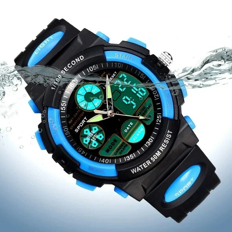 Dla dzieci zegarki elektroniczne kolor świecąca tarcza życie wodoodporny wielofunkcyjny podświetlany alarm zegary zegarek dla chłopców i dziewcząt