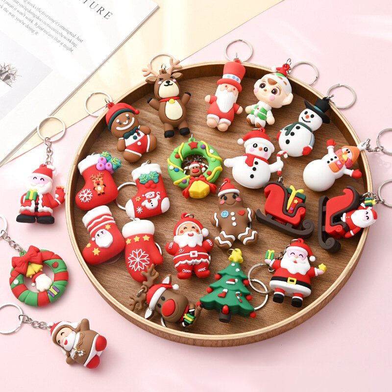شجرة عيد الميلاد حلقة مفاتيح قلادة ، الأيائل ، ثلج ، عيد ميلاد سعيد الديكور ، سلاسل المفاتيح