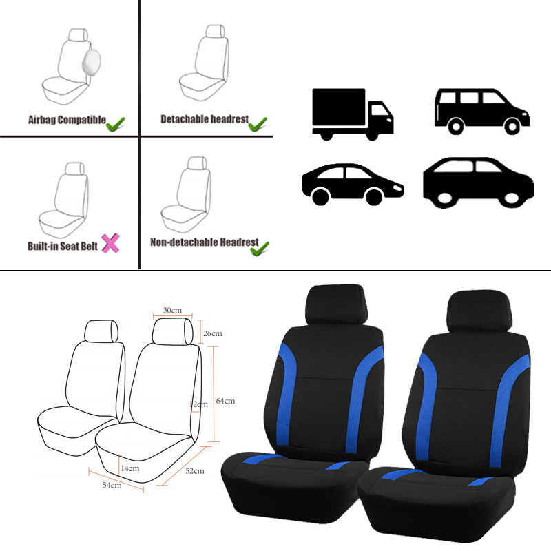 AUTO PLUS Set coprisedili per auto in poliestere universale sportivo adatto alla maggior parte delle auto in tessuto semplice bicolore accessori per auto alla moda protezione del sedile
