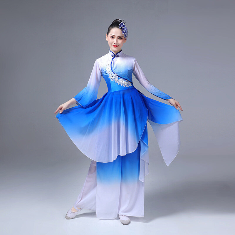 Fato de dança clássica feminino, elegante vestido de dança fã, guarda-chuva de gaze, performance adulta, novo