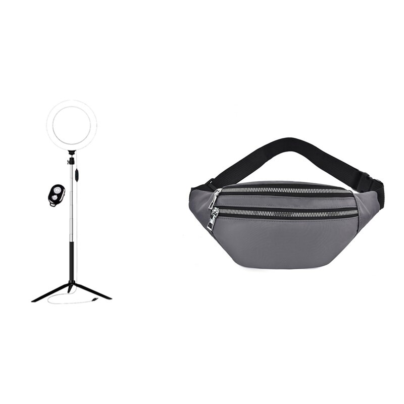 NEW-Photography Ring Light With Bluetooth Shutter LED Makeup Ring Lamp With Fanny Pack For Women Waterproof Waist Bags