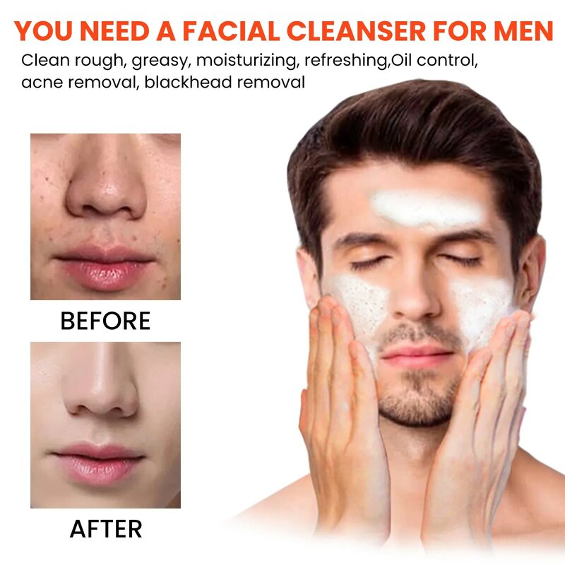 Men Face Wash Oil Control Shrink Pores Acne Blackhead Removal Deep Cleansing Moisturizing Exfoliating Whitening Face Cleanser