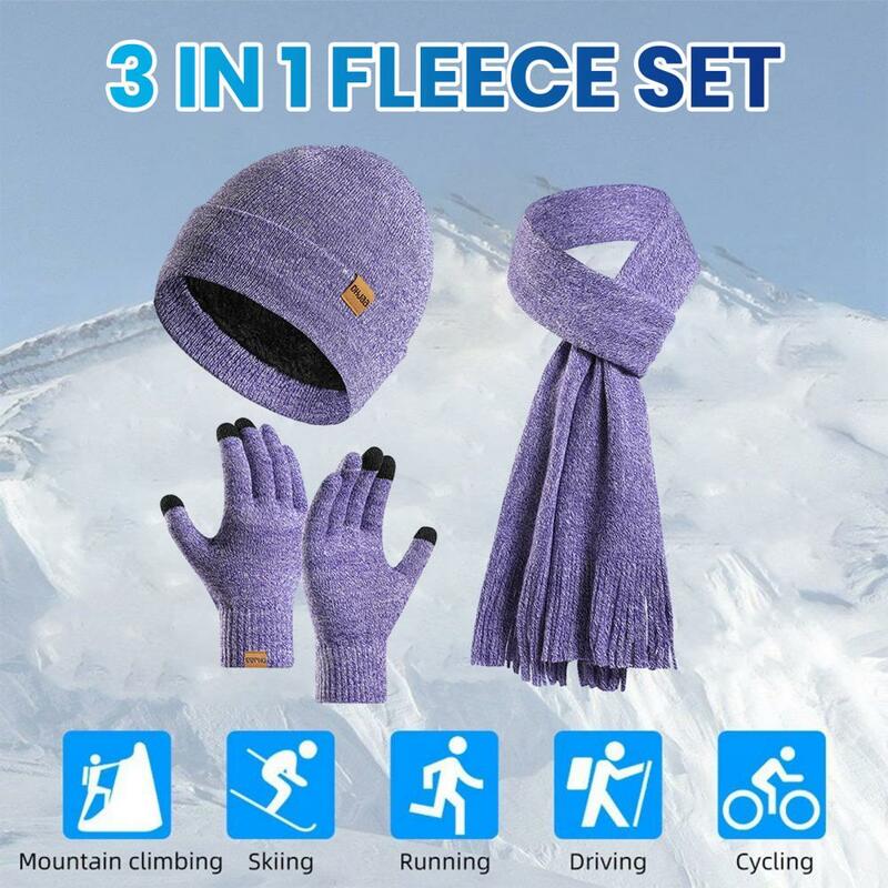 Winter Hat Set Unisex Beanie Gloves Scarf Set Winter Hat Scarf Gloves Set Knitted Warm Windproof Unisex Outdoor Cycling Cap