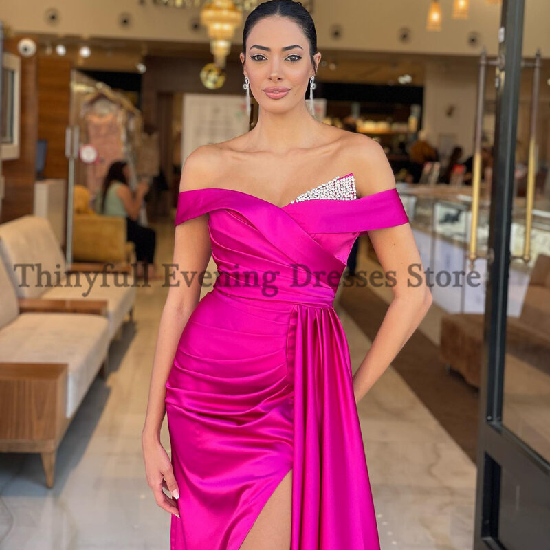 Thinyfull Sexy Prom Jurken Uit De Schouder Mermaid Avondjurk Side Slit Kralen Saudi Arabië Cocktail Party Gown Plus Size